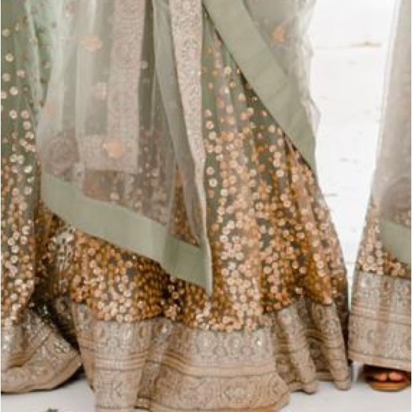 Sea Green Net Base Sequin Zari Resham Work Lehenga - worn only once - Picture 3 of 5